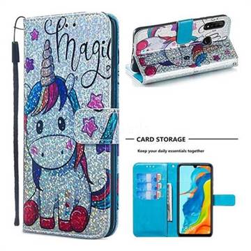 Star Unicorn Sequins Painted Leather Wallet Case for Huawei P30 Lite