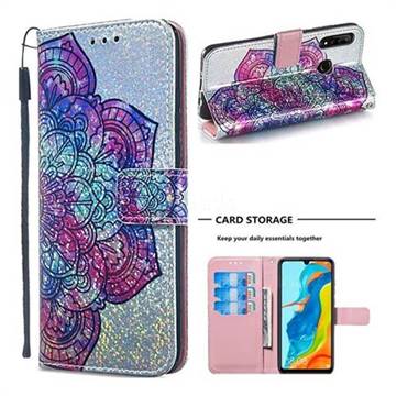 Glutinous Flower Sequins Painted Leather Wallet Case for Huawei P30 Lite
