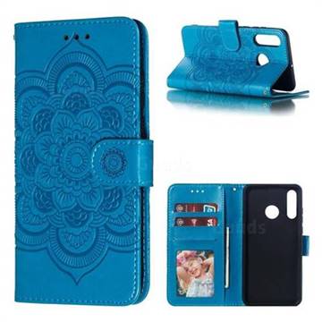 Intricate Embossing Datura Solar Leather Wallet Case for Huawei P30 Lite - Blue