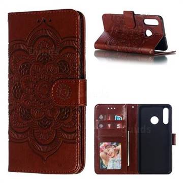 Intricate Embossing Datura Solar Leather Wallet Case for Huawei P30 Lite - Brown