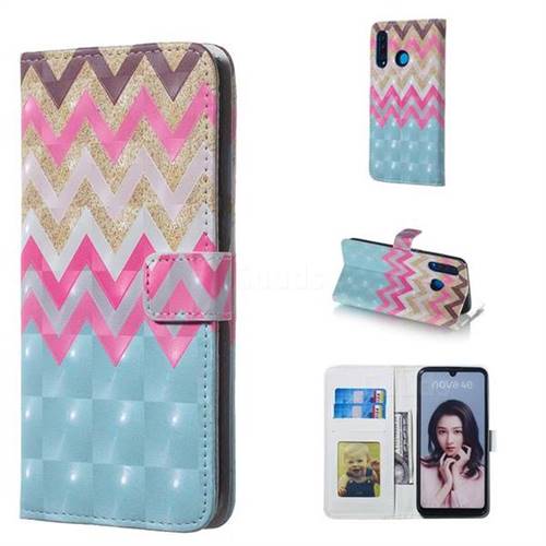 Color Wave 3D Painted Leather Phone Wallet Case for Huawei P30 Lite