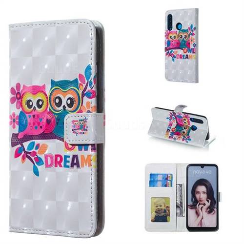 Couple Owl 3D Painted Leather Phone Wallet Case for Huawei P30 Lite