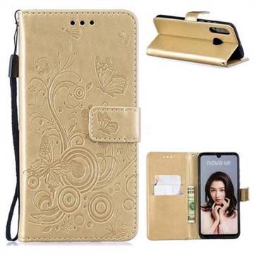 Intricate Embossing Butterfly Circle Leather Wallet Case for Huawei P30 Lite - Champagne