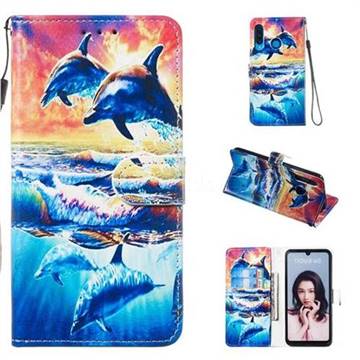 Couple Dolphin Smooth Leather Phone Wallet Case for Huawei P30 Lite