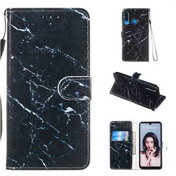 Black Marble Smooth Leather Phone Wallet Case for Huawei P30 Lite