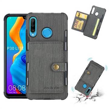 Brush Multi-function Leather Phone Case for Huawei P30 Lite - Gray
