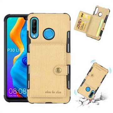 Brush Multi-function Leather Phone Case for Huawei P30 Lite - Golden