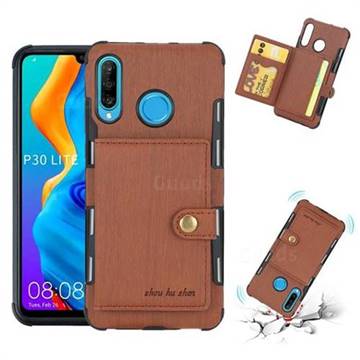 Brush Multi-function Leather Phone Case for Huawei P30 Lite - Brown
