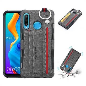 British Style Canvas Pattern Multi-function Leather Phone Case for Huawei P30 Lite - Gray