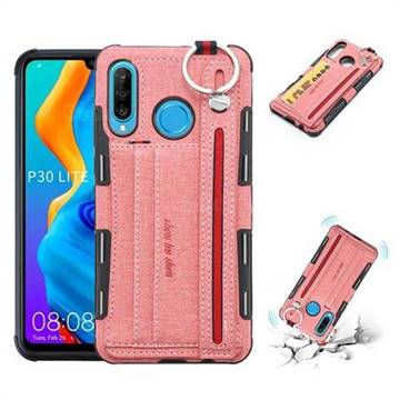 British Style Canvas Pattern Multi-function Leather Phone Case for Huawei P30 Lite - Pink