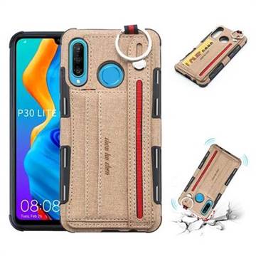 British Style Canvas Pattern Multi-function Leather Phone Case for Huawei P30 Lite - Khaki