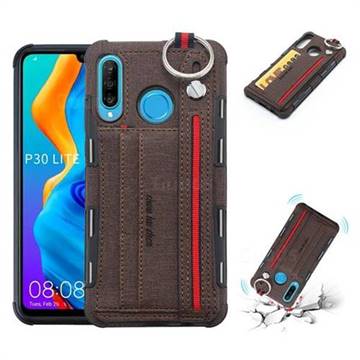 British Style Canvas Pattern Multi-function Leather Phone Case for Huawei P30 Lite - Brown