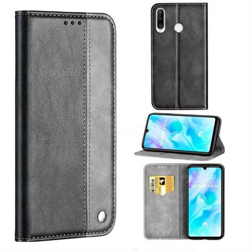 Classic Business Ultra Slim Magnetic Sucking Stitching Flip Cover for Huawei P30 Lite - Silver Gray