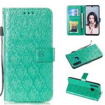 Intricate Embossing Rattan Flower Leather Wallet Case for Huawei P30 Lite - Green