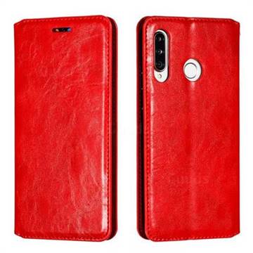 Retro Slim Magnetic Crazy Horse PU Leather Wallet Case for Huawei P30 Lite - Red
