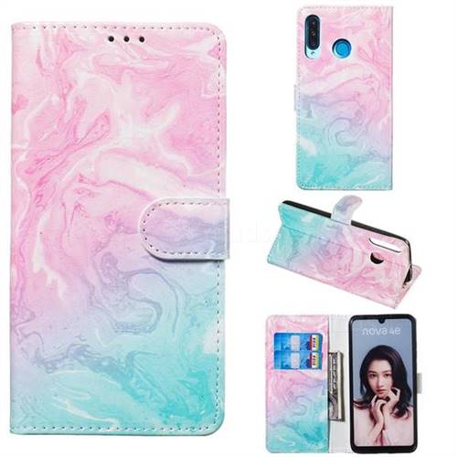 Pink Green Marble PU Leather Wallet Case for Huawei P30 Lite