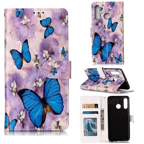 Purple Flowers Butterfly 3D Relief Oil PU Leather Wallet Case for Huawei P30 Lite