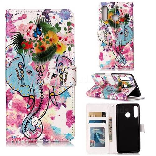 Flower Elephant 3D Relief Oil PU Leather Wallet Case for Huawei P30 Lite