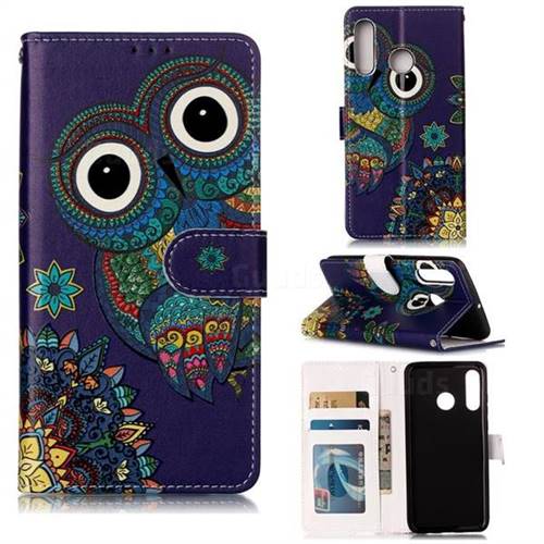 Folk Owl 3D Relief Oil PU Leather Wallet Case for Huawei P30 Lite