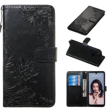 Intricate Embossing Lotus Mandala Flower Leather Wallet Case for Huawei P30 Lite - Black