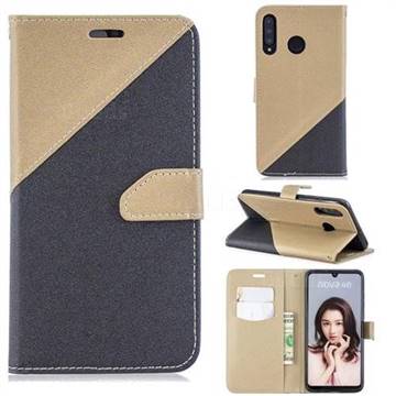 Dual Color Gold-Sand Leather Wallet Case for Huawei P30 Lite (Black / Champagne )
