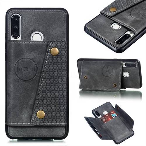 Retro Multifunction Card Slots Stand Leather Coated Phone Back Cover for Huawei P30 Lite - Gray