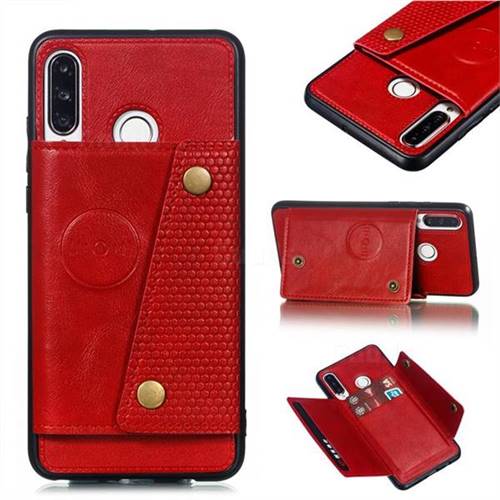 Retro Multifunction Card Slots Stand Leather Coated Phone Back Cover for Huawei P30 Lite - Red