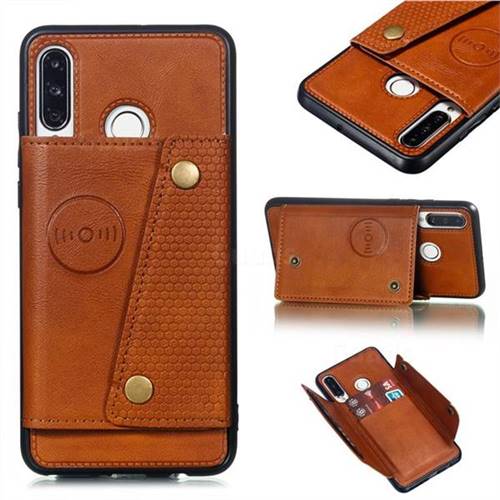 Retro Multifunction Card Slots Stand Leather Coated Phone Back Cover for Huawei P30 Lite - Brown