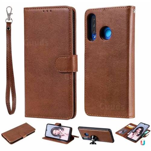 Retro Greek Detachable Magnetic PU Leather Wallet Phone Case for Huawei P30 Lite - Brown