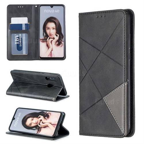 Prismatic Slim Magnetic Sucking Stitching Wallet Flip Cover for Huawei P30 Lite - Black