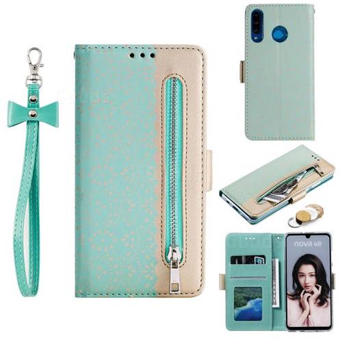Luxury Lace Zipper Stitching Leather Phone Wallet Case for Huawei P30 Lite - Green