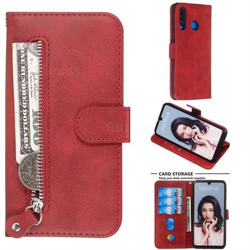 Retro Luxury Zipper Leather Phone Wallet Case for Huawei P30 Lite - Red