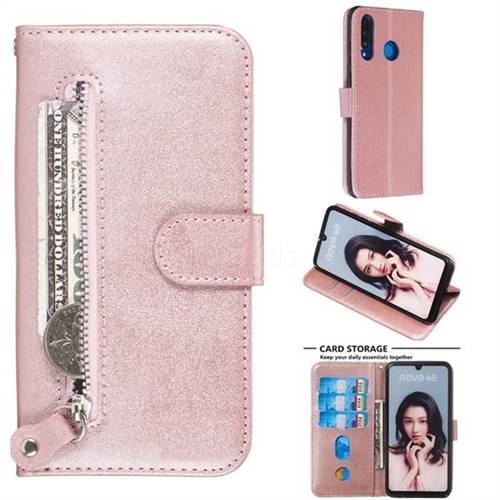Retro Luxury Zipper Leather Phone Wallet Case for Huawei P30 Lite - Pink