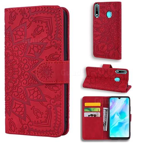 Retro Embossing Mandala Flower Leather Wallet Case for Huawei P30 Lite - Red