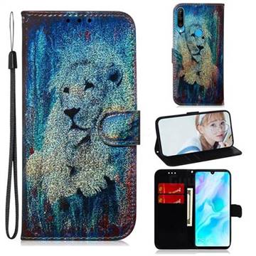 White Lion Laser Shining Leather Wallet Phone Case for Huawei P30 Lite