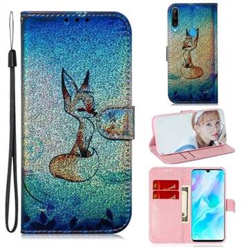 Cute Fox Laser Shining Leather Wallet Phone Case for Huawei P30 Lite