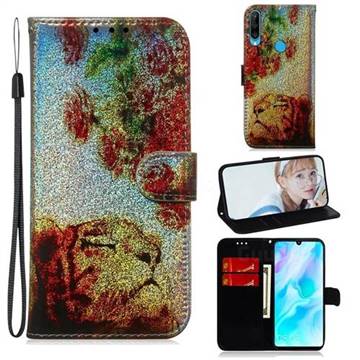 Tiger Rose Laser Shining Leather Wallet Phone Case for Huawei P30 Lite