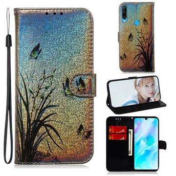 Butterfly Orchid Laser Shining Leather Wallet Phone Case for Huawei P30 Lite