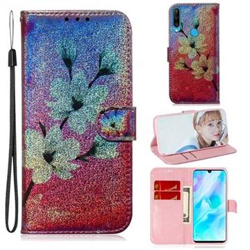 Magnolia Laser Shining Leather Wallet Phone Case for Huawei P30 Lite