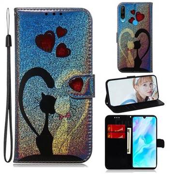 Love Cat Laser Shining Leather Wallet Phone Case for Huawei P30 Lite