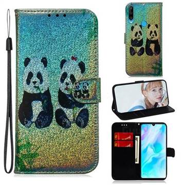 Two Pandas Laser Shining Leather Wallet Phone Case for Huawei P30 Lite