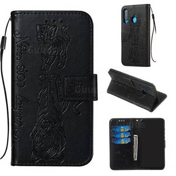 Embossing Tiger and Cat Leather Wallet Case for Huawei P30 Lite - Black