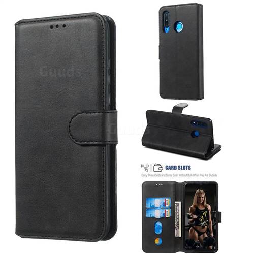 Retro Calf Matte Leather Wallet Phone Case for Huawei P30 Lite - Black