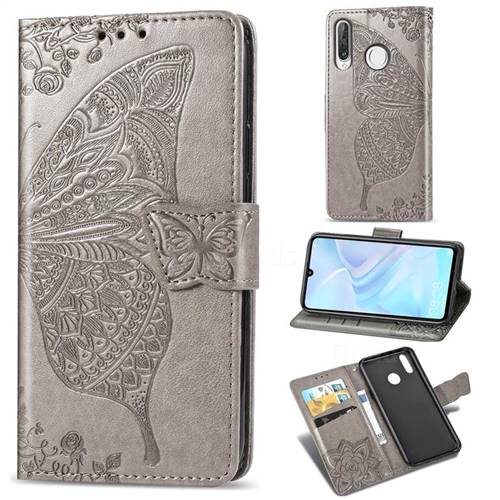 Embossing Mandala Flower Butterfly Leather Wallet Case for Huawei P30 Lite - Gray