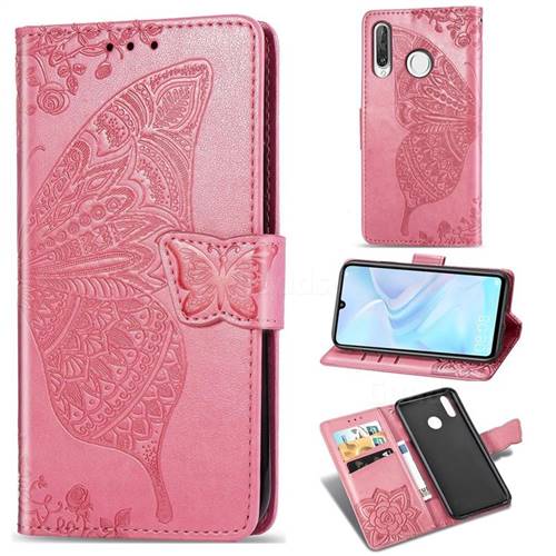 Embossing Mandala Flower Butterfly Leather Wallet Case for Huawei P30 Lite - Pink