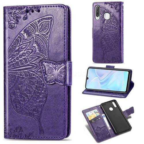 Embossing Mandala Flower Butterfly Leather Wallet Case for Huawei P30 Lite - Dark Purple