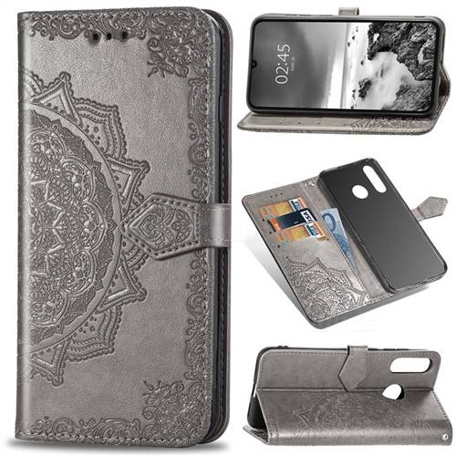 Embossing Imprint Mandala Flower Leather Wallet Case for Huawei P30 Lite - Gray