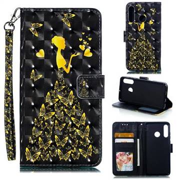 Golden Butterfly Girl 3D Painted Leather Phone Wallet Case for Huawei P30 Lite