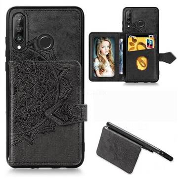 Mandala Flower Cloth Multifunction Stand Card Leather Phone Case for Huawei P30 Lite - Black