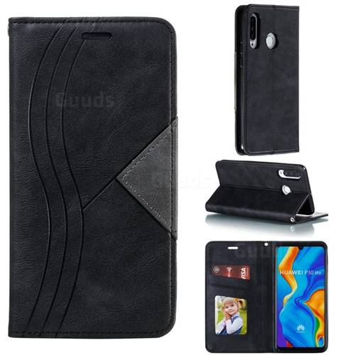 Retro S Streak Magnetic Leather Wallet Phone Case for Huawei P30 Lite - Black